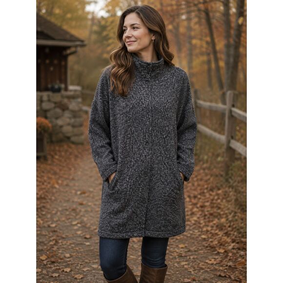 Eileen Fisher Jackets & Blazers - Eileen Fisher Charcoal High-Neck Knit Sweater Jacket Lightweight | Size S/P